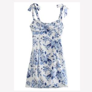 Wendy Tie Strap Bust Detail Blue & White Mini Dress size Small